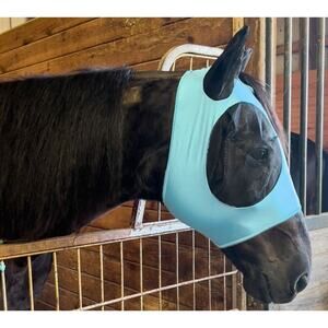 Rugged Ride Horse's Big Eye Zipper Chin‎ Lycra Fly Mask Light Blue Size: Horse